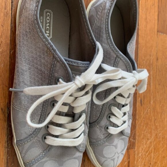 Coach Kameron Gray Sequined Signature C Logo Canvas Sneakers - Picture 2 of 4